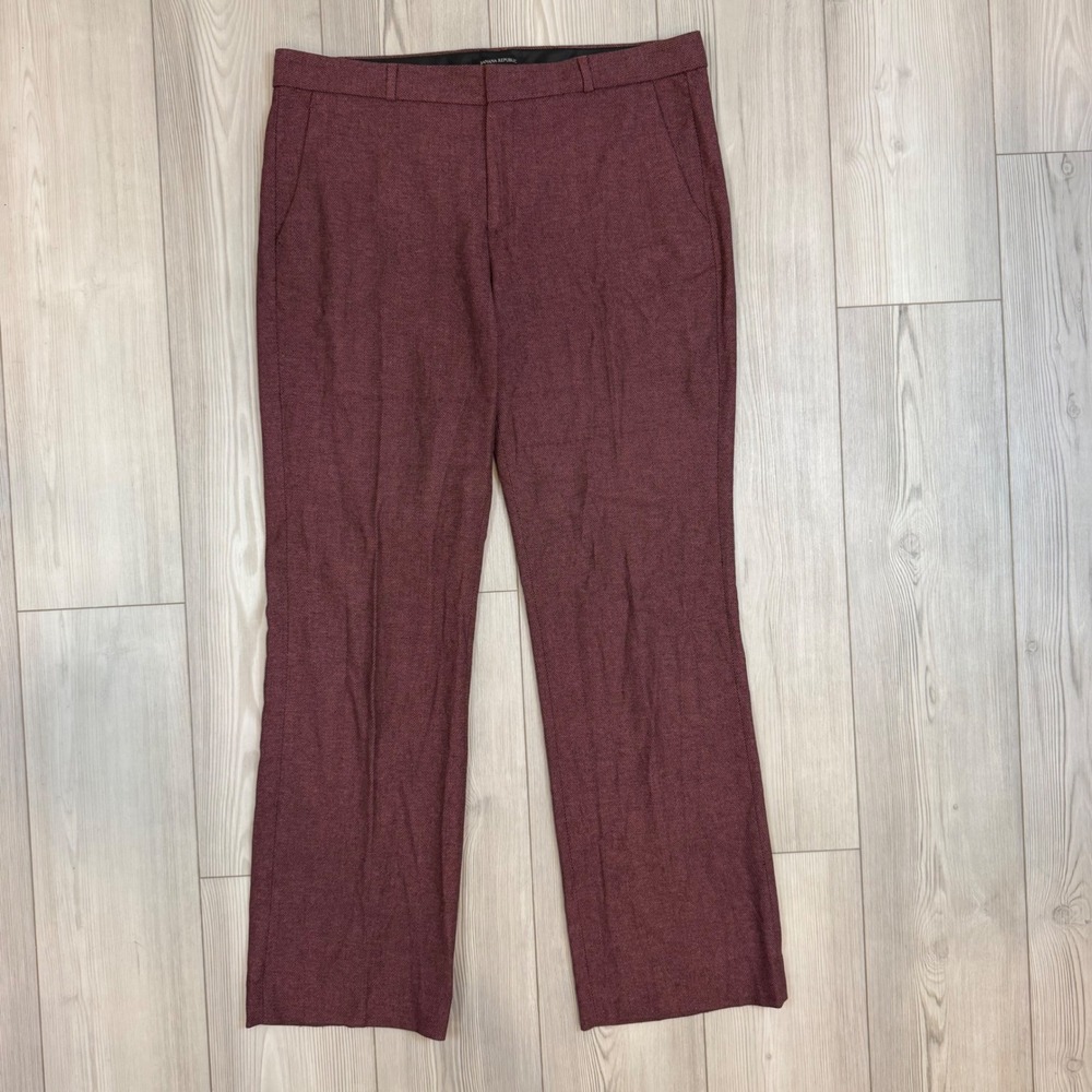 Banana Republic Logan Herringbone Flannel Pants Burgundy Trouser 798052 Size 14